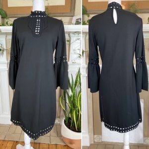 Max Studio Black Bell Sleeve Crochet Dress M